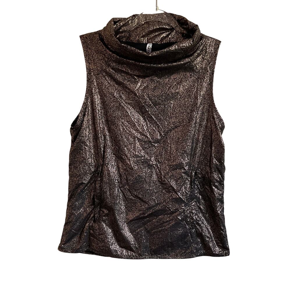 Fabletics Liora Cowl Neck Metallic Black and‎ Rose Gold Vest - Size XS